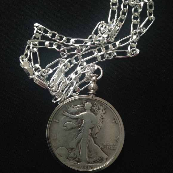 1936 Silver Half Dollar Coin, 18in 925 Chain - Picture 1 of 8